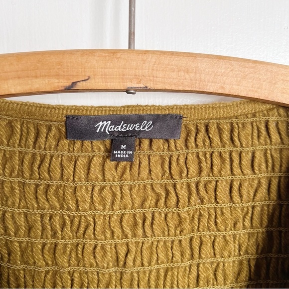 Madewell • Flannel Lucie V-Neck Smocked Mini Dress green ruffle puff sleeve - Picture 4 of 11